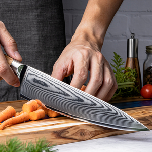 มีดเชฟเหล็กดามัสกัสญี่ปุ่นขนาด 7.7 นิ้ว 67 ชั้น ด้ามไม้มะกอก ผิวขัดเงา ใช้กับเครื่องล้างจานได้ สไตล์โมเดิร์น-PRESTIGE - Product Image 3