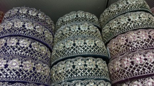 On <b>Black</b> Base Fabric Embroidered Zari Thread Work Laces With Multi Coloured Options in Sequins Embroidery in 1.5 Inch Width. - Product Image 6