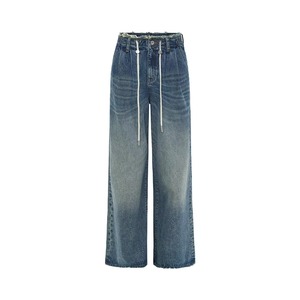 Vente flash Jeans baggy surdimensionnés pour femmes à taille haute personnalisés en denim bleu délavé Mode décontractée Jeans amples à vendre - Product Image 5