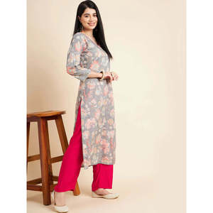 เสื้อแบบตรงพิมพ์ลายดอกไม้สำหรับผู้หญิงผ้าคอตตอนใส่สบาย - Product Image 3