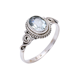 Anillos de piedras preciosas hechos a mano Piedra Natural facetada Topacio Azul 6x8mm Ajuste de bisel incrustaciones tamaños 5-9 - Product Image 1