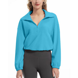 Sweat-shirt à demi-zip personnalisé avec logo pour femmes, vêtements de détente confortables, pull à l'aspect professionnel, polaire doux pour un port confortable, décontracté - Product Image 1