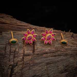 Silver Temple Vintage Trendy Stainless Steel <b>Earrings</b> 153727 Religious Stud Bezel Set Flower Pattern with <b>Hook</b> for Wedding - Product Image 1