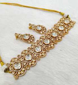 Ensemble de bijoux Mosenite traditionnel collier avec boucles d'oreilles perle goutte plaqué or parfait pour les mariages nuptiaux et les événements ethniques - Product Image 4