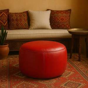 Moroccan <b>Leather</b> Pouf Handmade Ottoman Footstool Traditional Handcrafted <b>Pouffe</b> Home Decor Boho Ottoman Seat Living Roo - Product Image 1