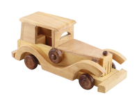 Coche de colección de madera vintage hecho a mano con ruedas móviles, guardabarros laterales curvos y diseño de cabina de caja clásica para regalos ecológicos