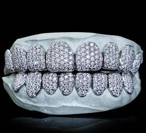 Custom Fit Gold 8X8 925 Silver Fine Jewelry Handset with Burstdown VVS Moissanite <b>Honeycomb</b> Setting Iceout Grillz for Him - Product Image 1