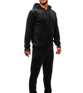 Ensemble pull à capuche de couleur unie pour hommes Sport Sweat à capuche deux pièces et pantalon de survêtement pour homme 100% coton - Product Image 4