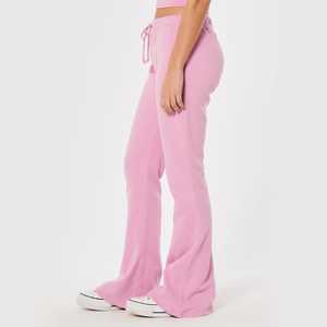 Más vendidos, llegada de verano, pantalones acampanados en blanco de Color rosa para mujer, pantalones elegantes con corte de bota para mujer media con cintura elástica - Product Image 4
