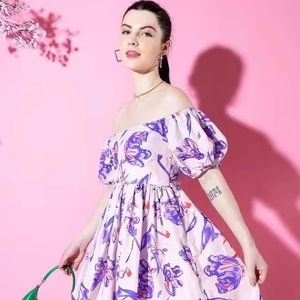 Vestido de mujer de estilo Vintage indio bloque de mano estampado Floral algodón moda Casual verano desgaste transpirable dulce Logo Natural - Product Image 1