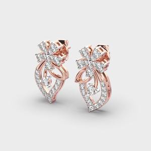 Boucles d'oreilles florales en or rose/blanc/jaune 18 carats avec motif feuille et diamants |   Bijoux fins de luxe pour femmes - Product Image 3