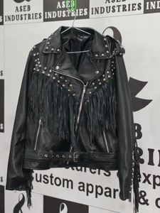 แจ็คเก็ตหนังแฟชั่นสไตล์ประดับหมุดและพู่ ทำจากหนังแกะแท้ ทรงเข้ารูป สไตล์ลำลอง ซิปหนัง - Product Image 6