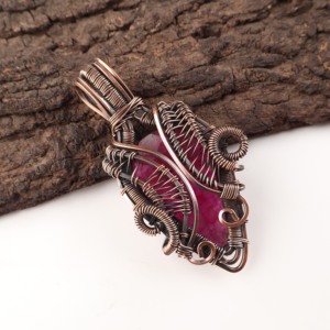 Kashmiri Ruby <b>Pink</b> Gemstone Pear Cut Copper Wire <b>Wrapped</b> Fashion Pendant Necklace Oxidized Silver Valentine Gift For Her - Product Image 3