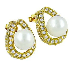 Pendientes de Perlas con Baño de Rodio de Moda con Circonitas Cúbicas Incrustadas para Joyería de Fiesta para Mujer - Product Image 1