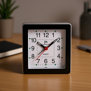 JUSTAMINUTE JA7061QB White and Black Alarm Clock for Lowell Stylish <b>Desk</b> & Table Clock - Product Image 3