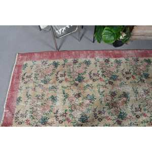 <b>Vintage</b> Large Area 7.1 X 10.5ft Turkish <b>Rug</b> Beige Pink Handmade Wool Latex Backing Abstract Rectangular Hallway Design Room <b>Rug</b> - Product Image 2