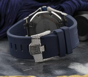 Reloj Cronógrafo de Lujo con Incrustaciones de Moissanita, Esfera y Correa Azules, Joyería Hip Hop Premium con Aspecto de Diamante VVS1 - Product Image 4