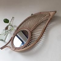 Miroir mural décoratif en rotin de style Art déco moderne en forme de feuille 36x10x71 cm, idéal pour mariage, maison de luxe, hôtel, salon