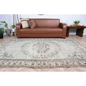 พรมตุรกีขนาด 5.9x8.7 ฟุต พรมวินเทจขนาดใหญ่ พรมขนสัตว์สีเทาแบบปะติดปะต่อ - Product Image 5