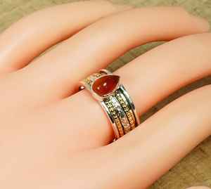 Anillo de Compromiso de Plata de Ley 925 con Ágata Roja para Boda y Fiesta, Joyería de Moda - Product Image 3