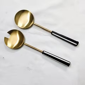 Pink and Red Resin Handle <b>Gold</b> Plated Salad <b>Serving</b> Sets Tableware Shiny Finished Food <b>Serving</b> Salad Server - Product Image 3