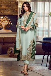 SUPERBE TRAVAIL DE BRODERIE ZARI INDIEN/PAKISTANI SUR LONG KURTA, PANTALON AVEC ROBE DUPATTA POUR robe de soirée pour fête/mariage @ 2023 - Product Image 2
