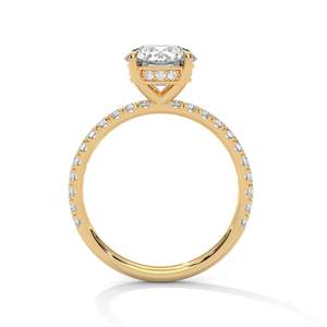 Bague de fiançailles solitaire ronde en diamant de laboratoire, or massif ou argent 925, sertissage pavé à 4 griffes, personnalisable 10K 14K 18K - Product Image 4