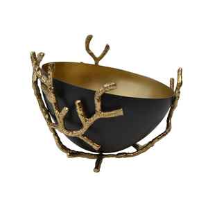 Frutero de Metal Dorado con Aspecto Elegante, Grabado Floral y Atractivo Decorativo para Arreglos Festivos de Mesa - Product Image 3