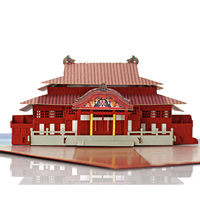 Tarjeta Pop-up 3D del Castillo Shuri, Okinawa, Japón, Modelo de Papel Rojo, Impresión Digital, Uso Promocional