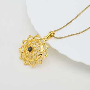 ทองเหลืองเมล็ดชีวิตออกแบบดอกไม้ชนเผ่าอินเดียจี้สีฟ้าLabradoriteอัญมณีสร้อยคอBohoเครื่องประดับ18พันทองชุบสําหรับสาว - Product Image 4