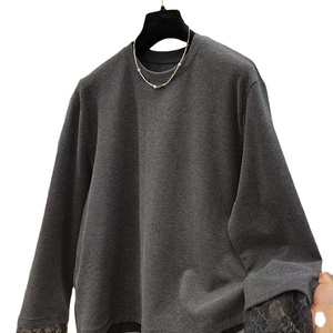 เสื้อยืดโอเวอร์ไซส์ผู้หญิง ผ้าเจอร์ซีย์ แต่งผ้าลูกไม้ ลายพิมพ์เรียบง่าย แขนยาว สวมใส่สบาย เหมาะสำหรับฤดูใบไม้ร่วงและฤดูหนาว - Product Image 1