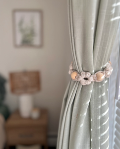 Set of 2 Macrame Curtain Tie Backs, Linen Boho Curtain Holdback - Product Image 1