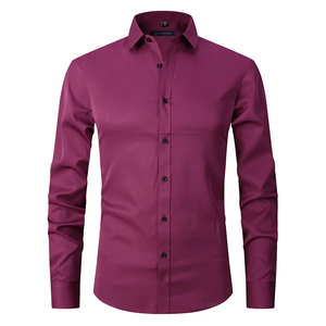 Camisa de manga larga formal completa para hombre personalizada al por mayor, vestido de Caballero de algodón estampado de talla grande, camiseta blanca lisa de tela tejida - Product Image 5