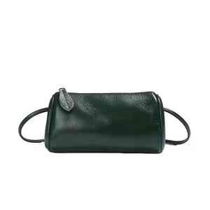 Vintage de alta calidad señoras de grano completo de cuero de vaca de un solo hombro bandolera Casual Tote cremallera portátil de moda largo - Product Image 1