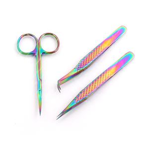 Pince à épiler professionnelle en acier inoxydable à poignée diamantée avec mini ciseaux à cils pointus série arc-en-ciel - Product Image 5