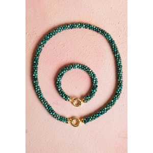 Set Artigianale Certificato in Crisocolla Lavorata a Maglia con Chiusura in Argento, Collana 48 cm, Bracciale 19 cm - Product Image 2