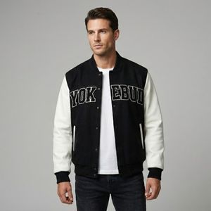 Veste universitaire sur mesure en gros pour hommes, corps en laine, manches en cuir, veste de style lettreman, broderie de patch en chenille, streetwear, usine OEM - Product Image 3