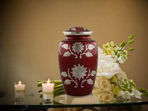 Urne de tournesol Urne funéraire pleine grandeur Bourgogne Funérailles et mémorial pour cendres humaines 200 lbs avec sac en velours - Product Image 4