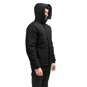 Blouson matelassé noir à capuche pour homme 2026 – Coupe-vent en toile, style streetwear décontracté pour l'hiver, coupe régulière, fermeture éclair, couleur unie - Product Image 4