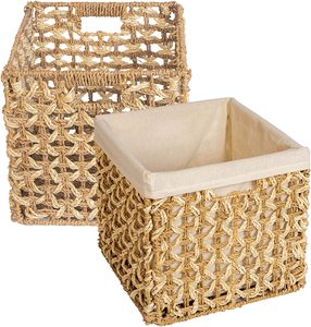 Seagrass Storage Foldable <b>Laundry</b> <b>Basket</b> Made in Vietnam, Storage Box with Black Color Household Items - Product Image 3