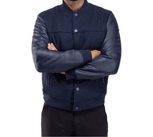 Chaqueta Bomber Casual de Lana para Hombre con Mangas de Cuero, Parche Bordado, Diseño Estilo Béisbol Urbano, Producto Más Vendido - Product Image 5