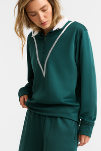 Sudadera con Capucha de Cierre de Cremallera de un Cuarto para Mujer, Color Sólido, Manga Larga, Felpa Suave, Informal, con Capucha, Cortavientos, para Invierno y Otoño - Product Image 5