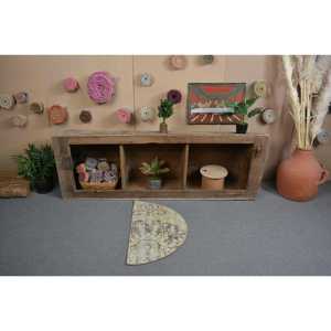 Tapis rond turc 2,5x1,5 pieds, tapis en laine vintage à fleurs vertes - Product Image 3