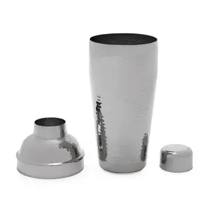Shaker à cocktails en acier inoxydable martelé argenté en vrac OEM, outil de mélange de cocktails et de mocktails robuste, accessoires de bar en gros - Product Image 3
