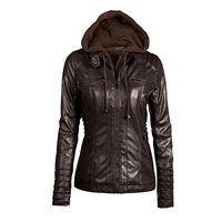 Veste en simili cuir à capuche pour femme, taille 7XL, style moto, avec capuche amovible, décontractée, punk, vêtements d'extérieur