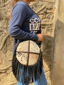 Bolso bandolera de piel de vaca de nuevo estilo occidental, colección elegante de bandolera con flecos, bolsos redondos de hombro para mujer - Product Image 4