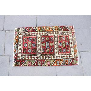 พรมวินเทจตุรกี ขนาด 1.5x2.2 ฟุต พรมขนสัตว์ขอบสีแดงส้ม - Product Image 4
