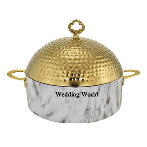 Double Wall Stainless Steel Hotpot Premium Quality Handmade Casserole Round Shape Luxury New Fancy metal <b>Food</b> <b>Warmer</b> - Product Image 3