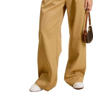 Pantalones de pierna ancha sólidos con pretina de mezclilla transpirable Precio al por mayor Pierna ancha suelta de moda e informal para mujer - Product Image 3