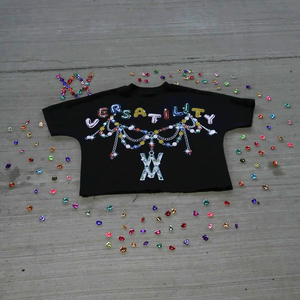 เสื้อยืดทรงหลวมปักโลโก้ด้วยคริสตัลแบบกำหนดเอง เนื้อผ้าระบายอากาศ น้ำหนักเบา สไตล์วินเทจ ล้างสีแบบแอซิดวอช ทำสีซีดแบบซันเฟด ผ้าฝ้าย 100% - Product Image 4